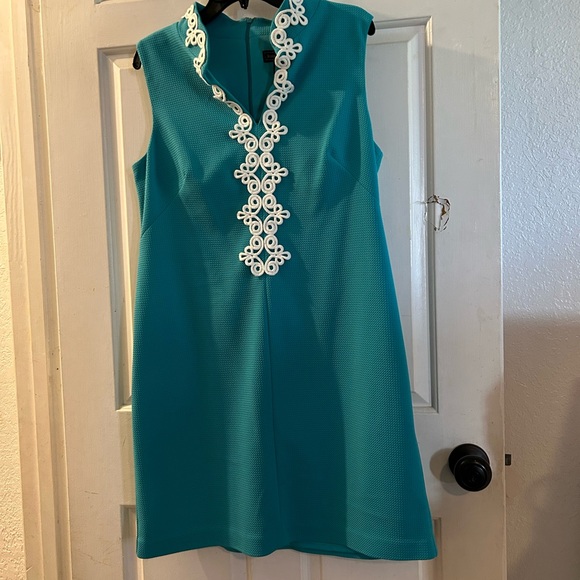 Jessica Howard Dresses & Skirts - Jessica Howard Turquoise Sleeveless Mini Dress with White Trim